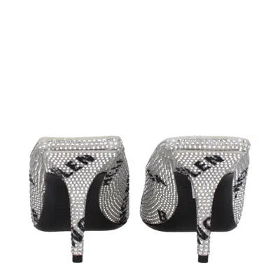Balenciaga Embellished Suede Square Knife Mules In Metallic