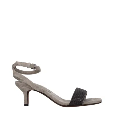 Brunello Cucinelli Grey Suede High Heels Sandals