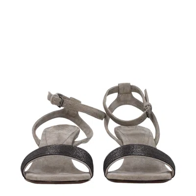 Brunello Cucinelli Grey Suede High Heels Sandals