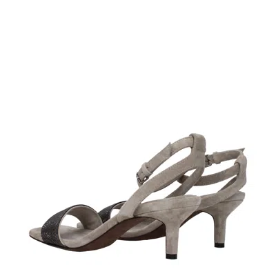 Brunello Cucinelli Grey Suede High Heels Sandals