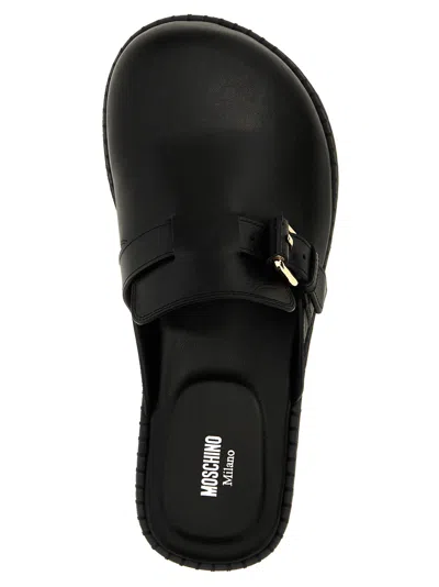 Moschino Black Leather Mule Loafers