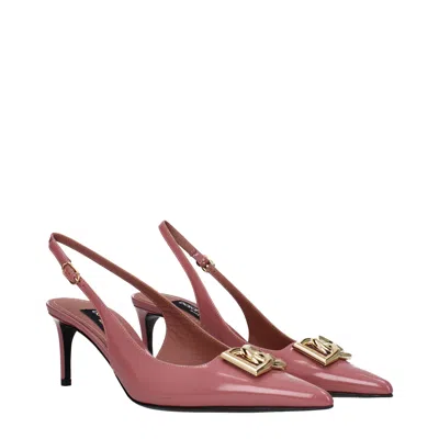 Dolce & Gabbana Pink Slingback With Metallic Logo In Patent Leather Woman