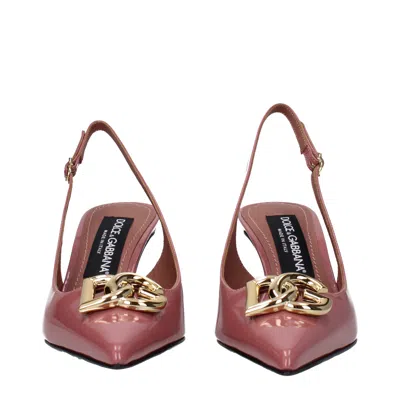 Dolce & Gabbana Pink Slingback With Metallic Logo In Patent Leather Woman