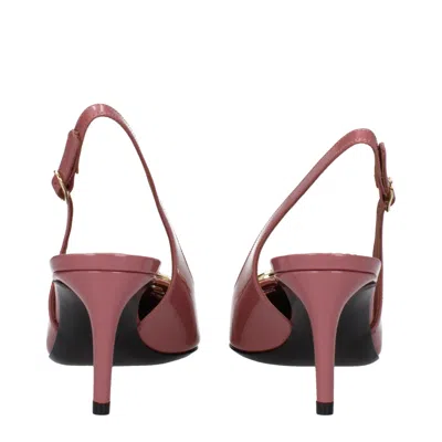 Dolce & Gabbana Pink Slingback With Metallic Logo In Patent Leather Woman