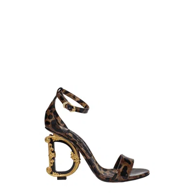 Dolce & Gabbana Keira 105 Leopard Print Leather Dg Baroque Sandals