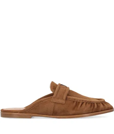 Pinko Suede Flat Heel Sabot Loafers In Sigaro