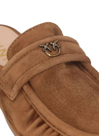 Pinko Suede Flat Heel Sabot Loafers In Sigaro