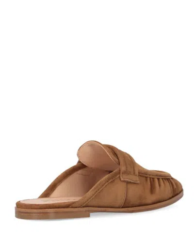 Pinko Suede Flat Heel Sabot Loafers In Sigaro