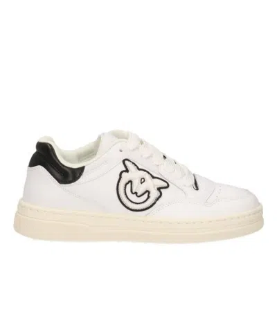 Pinko Chaussures De Tennis En Cuir Avec Logo Noir Et Blanc In White