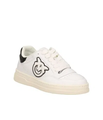 Pinko Chaussures De Tennis En Cuir Avec Logo Noir Et Blanc In White