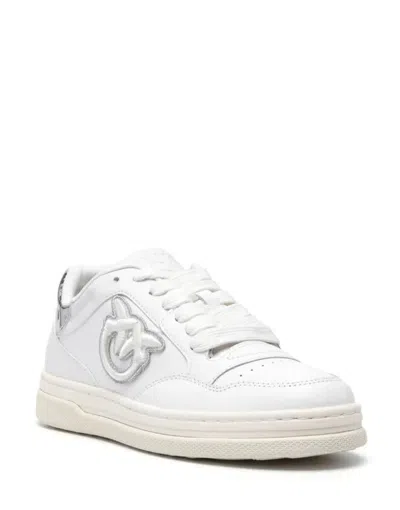 Pinko White Leather Sneakers With Metallic Accents In White