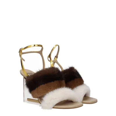 Fendi Sandals Women Mink Brown/gold