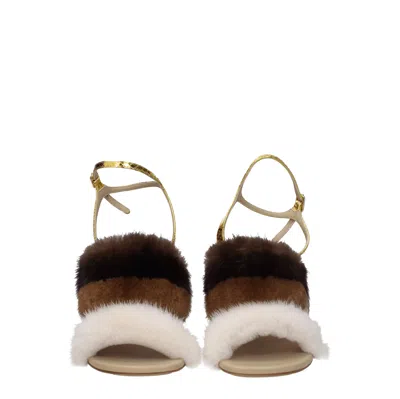 Fendi Sandals Women Mink Brown/gold