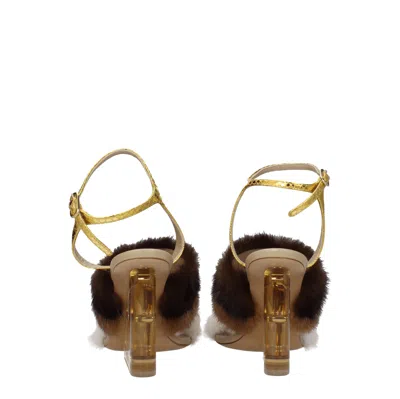 Fendi Sandals Women Mink Brown/gold