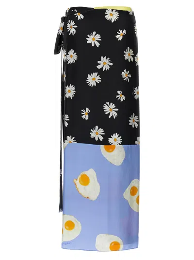 Moschino Long Wrap Skirt With Floral And Egg Print