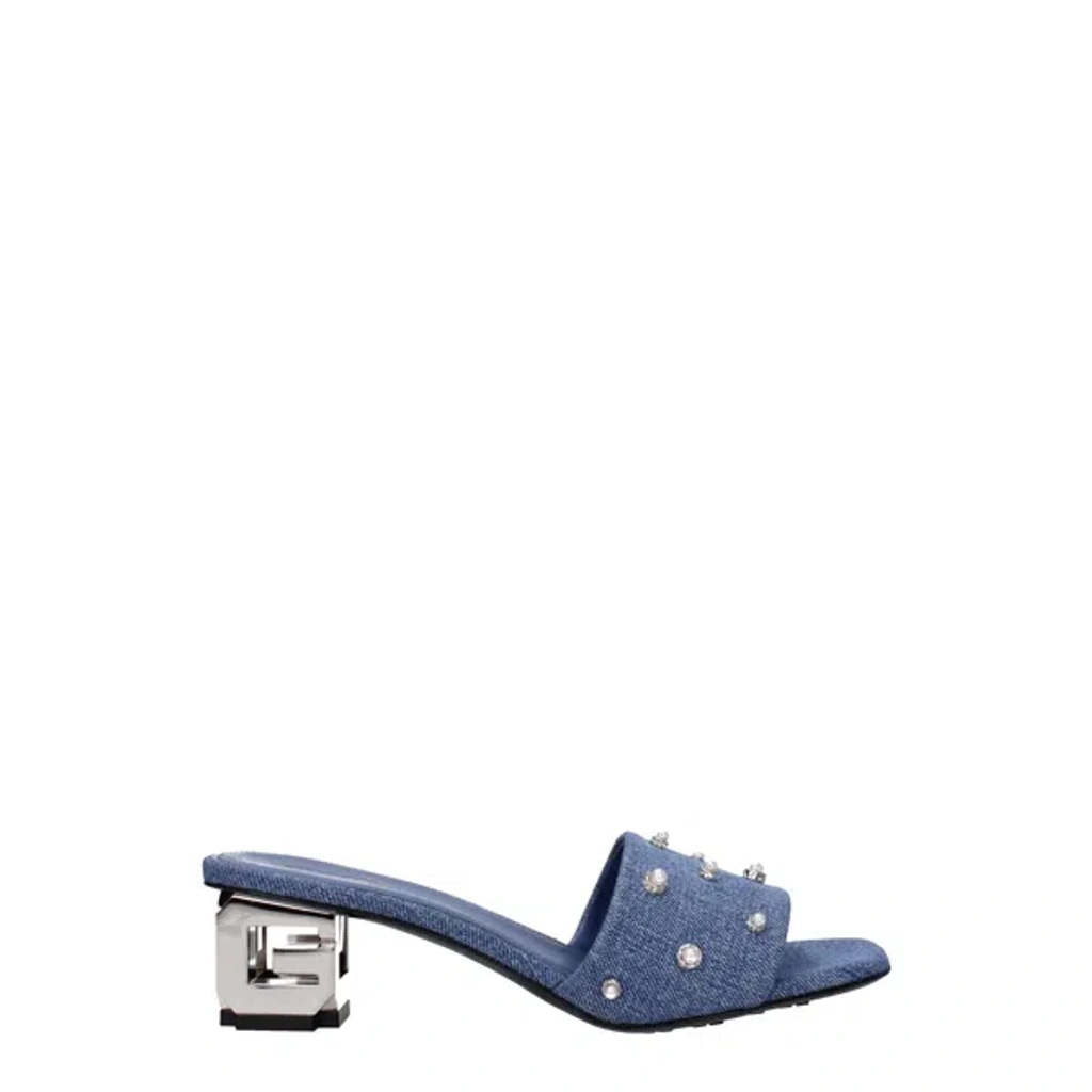 Givenchy Pearly Denim G Cube-heel Mule Sandals In Blue