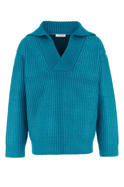 Valentino Garavani Turquoise Silk Blend Sweater In Blue