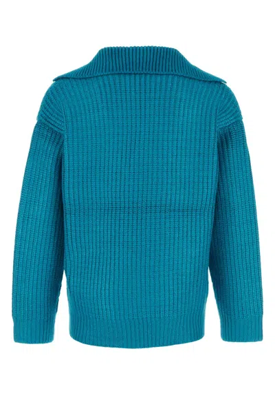 Valentino Garavani Turquoise Silk Blend Sweater In Blue