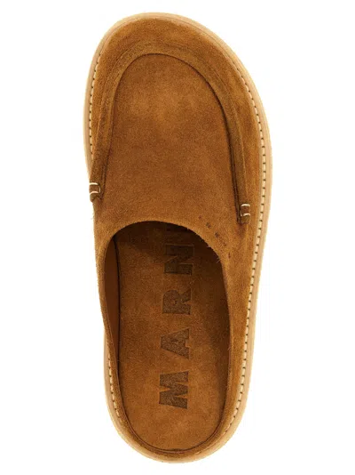 Marni Brown Suede Sabot Slip-on Loafers In Brown