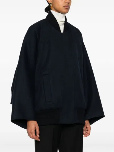 Max Mara Zenone Cashmere Cape Bomber Jacket In Blue