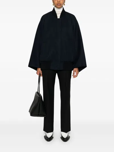 Max Mara Zenone Cashmere Cape Bomber Jacket In Blue