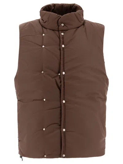 Nonnative Sleeveless Padded Jacket With High Collar In Brown