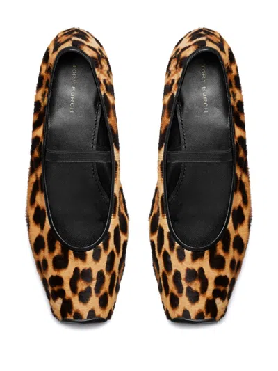 Tory Burch Leopard Print Mary Jane Ballet Flats In Brown