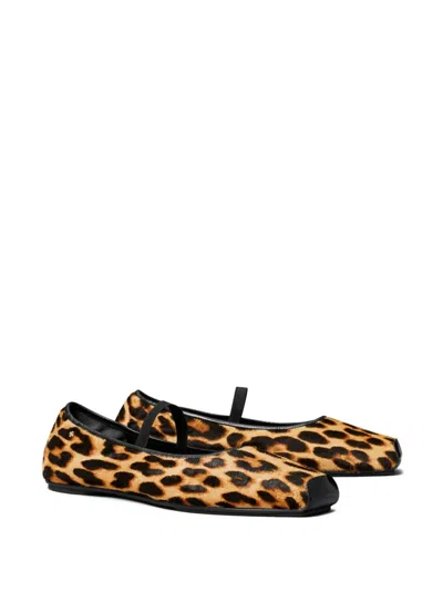 Tory Burch Leopard Print Mary Jane Ballet Flats In Brown