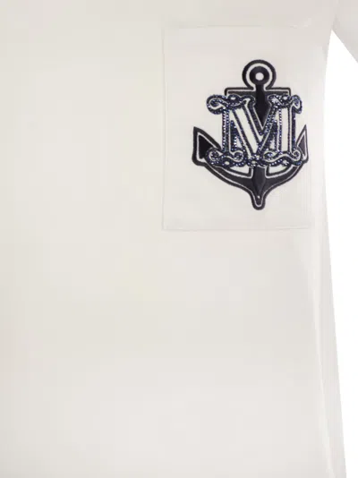 Shop Max Mara Acacia Jersey T Shirt With Embroidered Breast Pocket In White