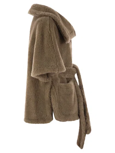 Max Mara Maxmara Women Amato - Teddy Fabric Hood With Belt In Caramel