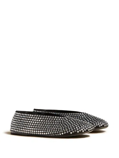 Khaite Marcy Crystal-embellished Satin Ballet Flats In Black