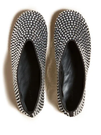 Khaite Marcy Crystal-embellished Satin Ballet Flats In Black