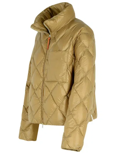 Jil Sander Down Jacket With Chest Pocket And High Collar In Beige