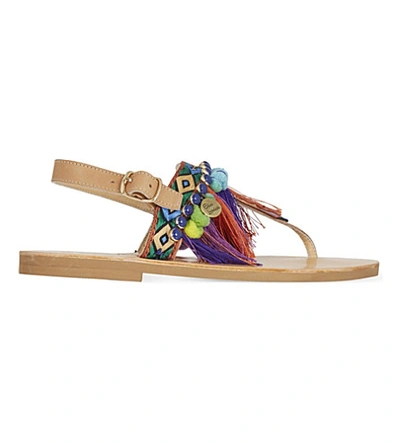 Elina Linardaki Dizzy Parrot Embroidered Leather Flat Slingback Sandals In Multi