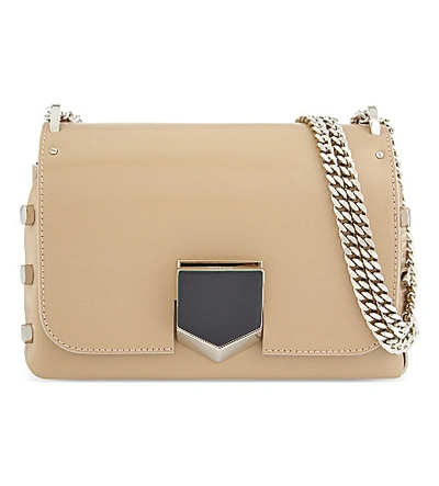 Jimmy Choo Lockett Petite Leather Shoulder Bag In Nude/chrome