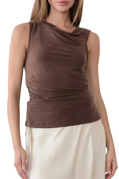 Mod Ref Asymmetrical Twist Shoulder Top In Brown In Brown