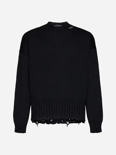 Marni Deconstructed Contrast-stitch Relaxed-fit Cotton Knitted Jumper In Black