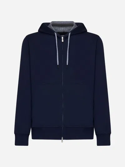 Brunello Cucinelli Techno Cotton Interlock Zip-front Hooded Sweatshirt In Cobalt Blue