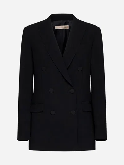 Blanca Vita Black Cady Glotti Double-breasted Blazer In Black