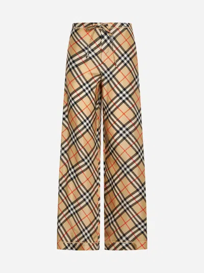 Burberry Check Silk Wide-leg Pants In Sand