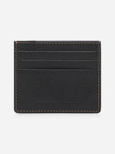 Brunello Cucinelli Black Grained Calf Leather Mini Card Holder