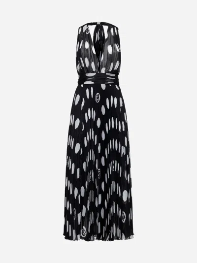 Dolce & Gabbana Pleated Chiffon Calf-length Dress With Polka-dot Print