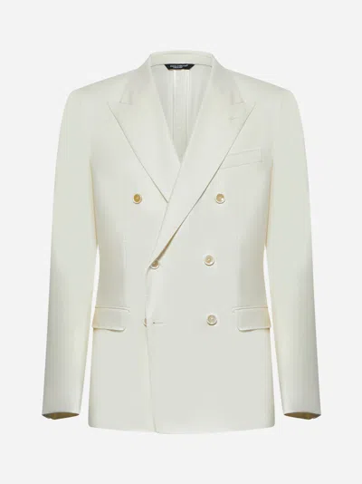 Dolce & Gabbana Men Ivory Flannel Double-breasted Blazer