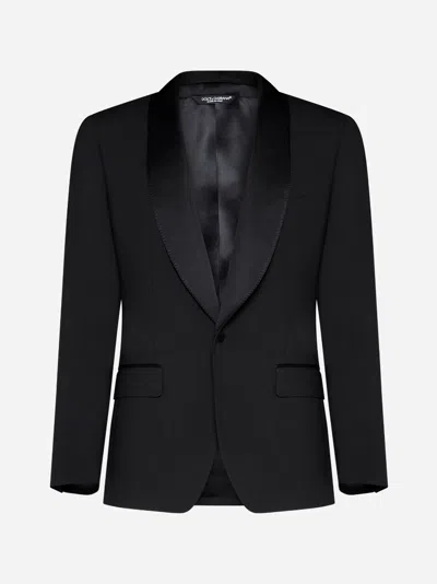 Dolce & Gabbana Men Black Stretch Wool Sicilia Tuxedo Blazer In Black