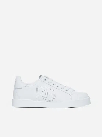 Dolce & Gabbana Women Portofino Low-top Leather Sneakers With Lateral Monogram In White