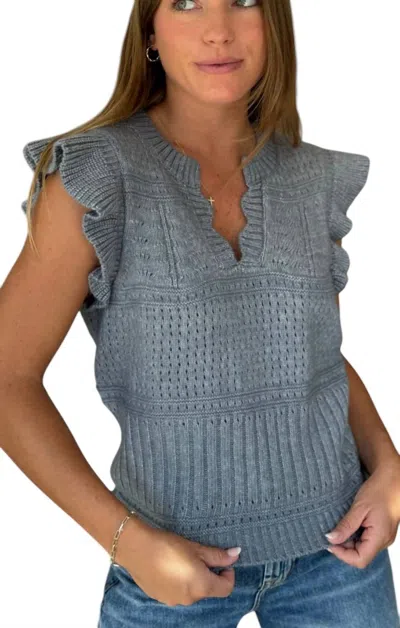 Dh New York Ali Ruffle Sweater Top In Hush Blue In Multi