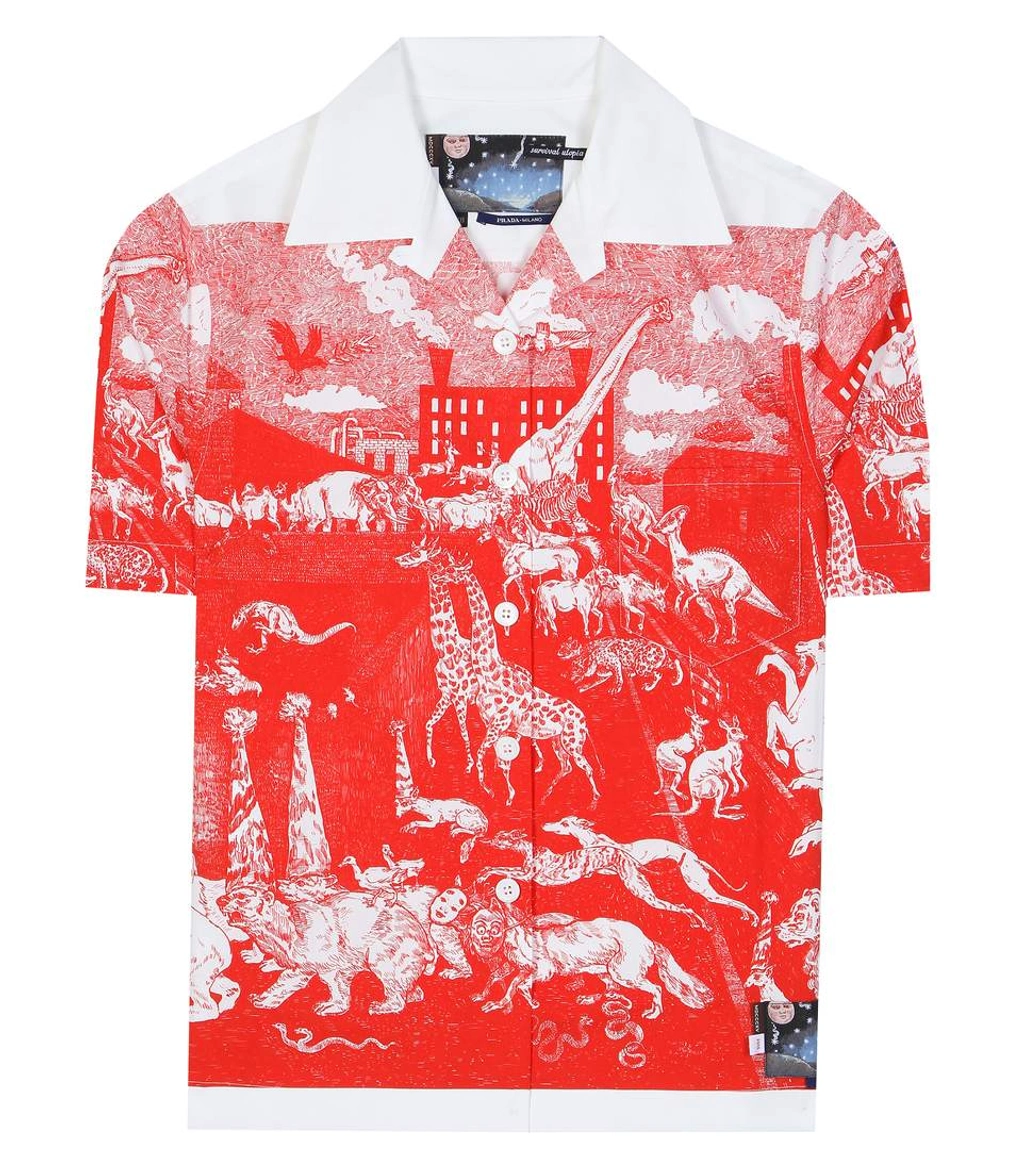 Prada Survival Utopia Printed Cotton Shirt In Lacca | ModeSens