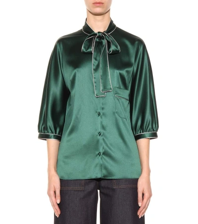 Shop Dolce & Gabbana Silk Blouse In Green