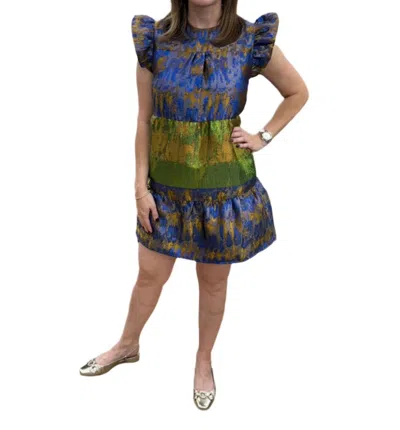 Thml Flutter Sleeve Dress In Metallic Blue In Blue