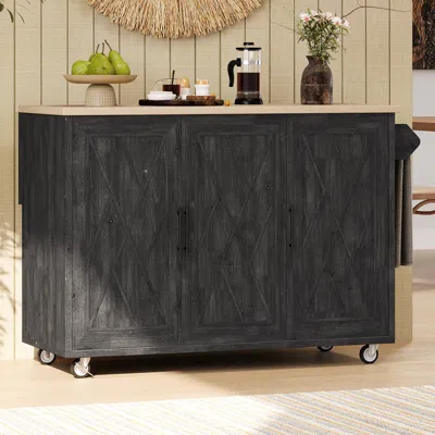 Streamdale Furniture Streamdale Geometric Twill Kitchen Island Drop Leaf Cart
